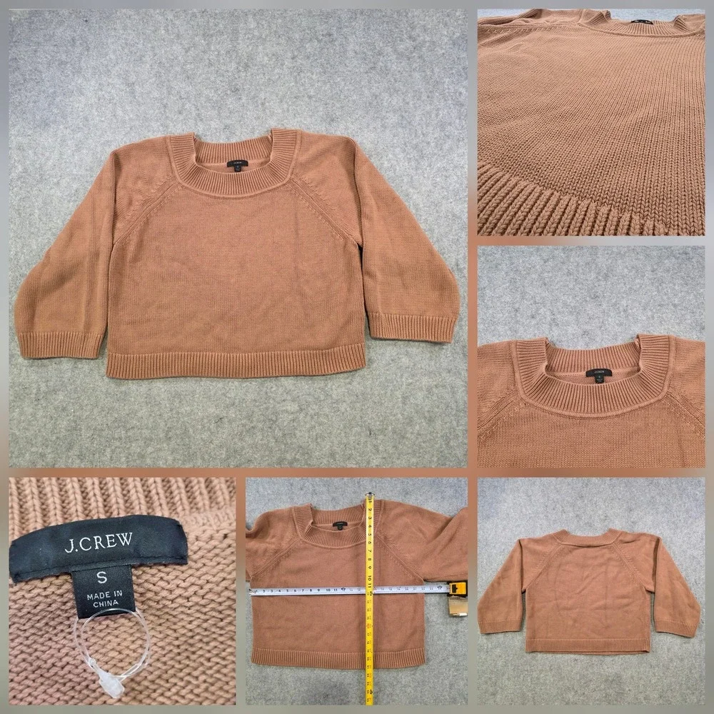 J.Crew Relaxed-Sleeve Boatneck Beach Sweater Womens Small Brown Cotton Pullover